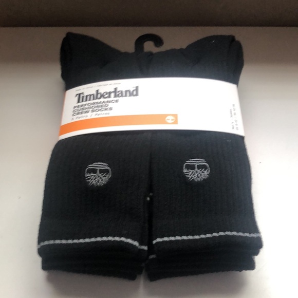 New Timberland Socks 5 Pair Package Mens Black Cushioned Crew Socks Shoe Sz 9-12 - Picture 2 of 11